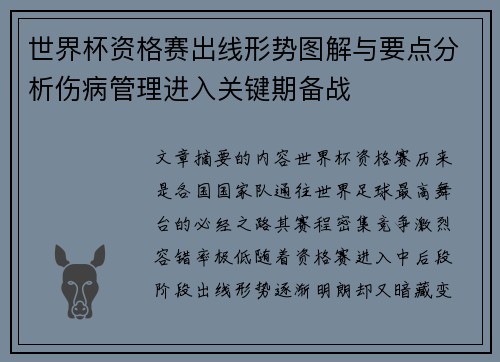 世界杯资格赛出线形势图解与要点分析伤病管理进入关键期备战